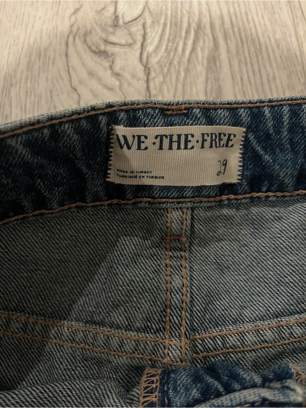 We The Free Blue Denim Button-Front Mini Skirt